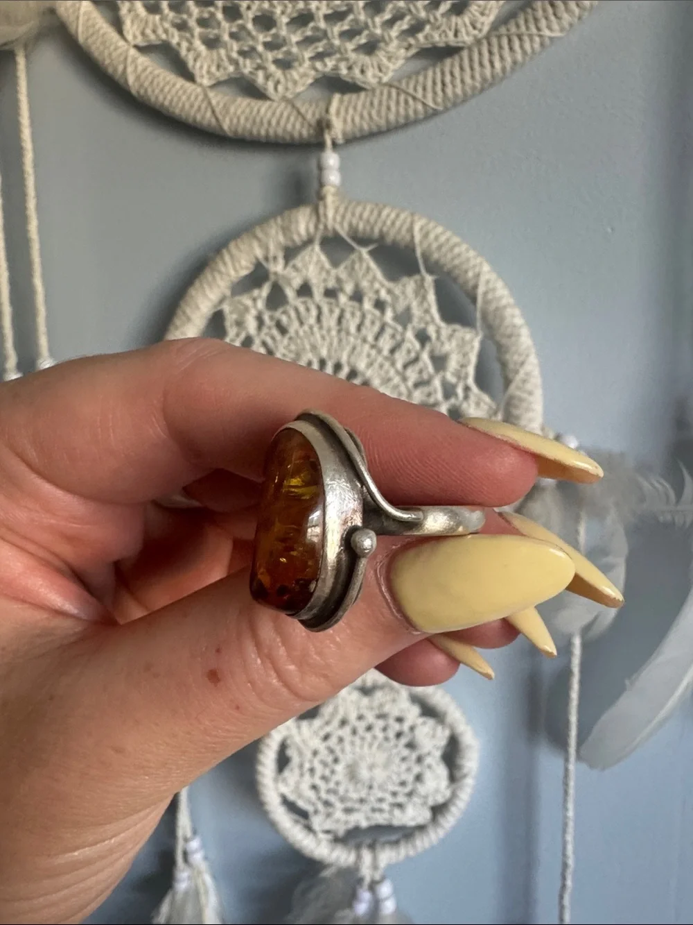 Sterling Silver Amber Statement Ring - Warm Honey Amber
